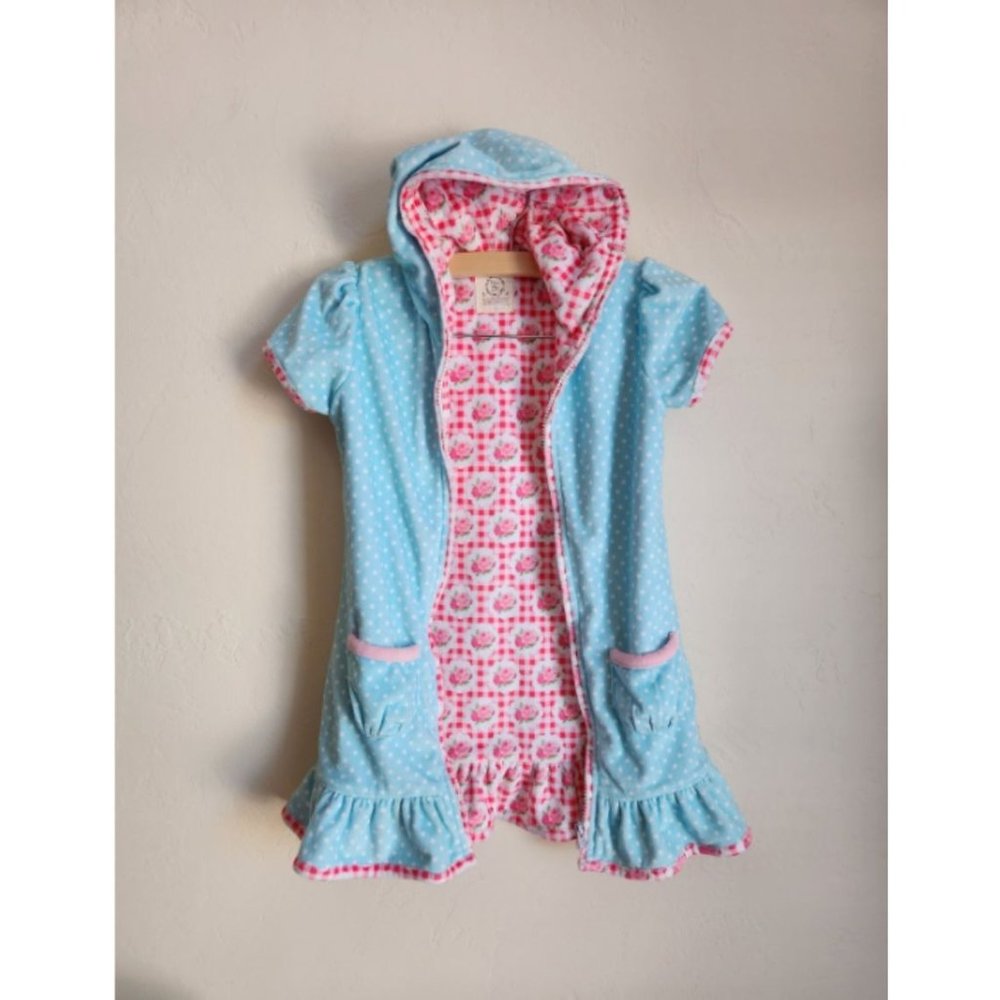 Olive Mae 5 boutique swim robe cover up plush blue dot pink zipper hood